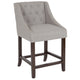 Light Gray Fabric |#| 24inch High Walnut Counter Height Stool with Accent Nail Trim in Light Gray Fabric