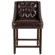 Brown LeatherSoft |#| 24inch High Walnut Counter Height Stool with Accent Nail Trim in Brown LeatherSoft