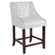 White LeatherSoft |#| 24inch High Walnut Counter Height Stool with Accent Nail Trim in White LeatherSoft