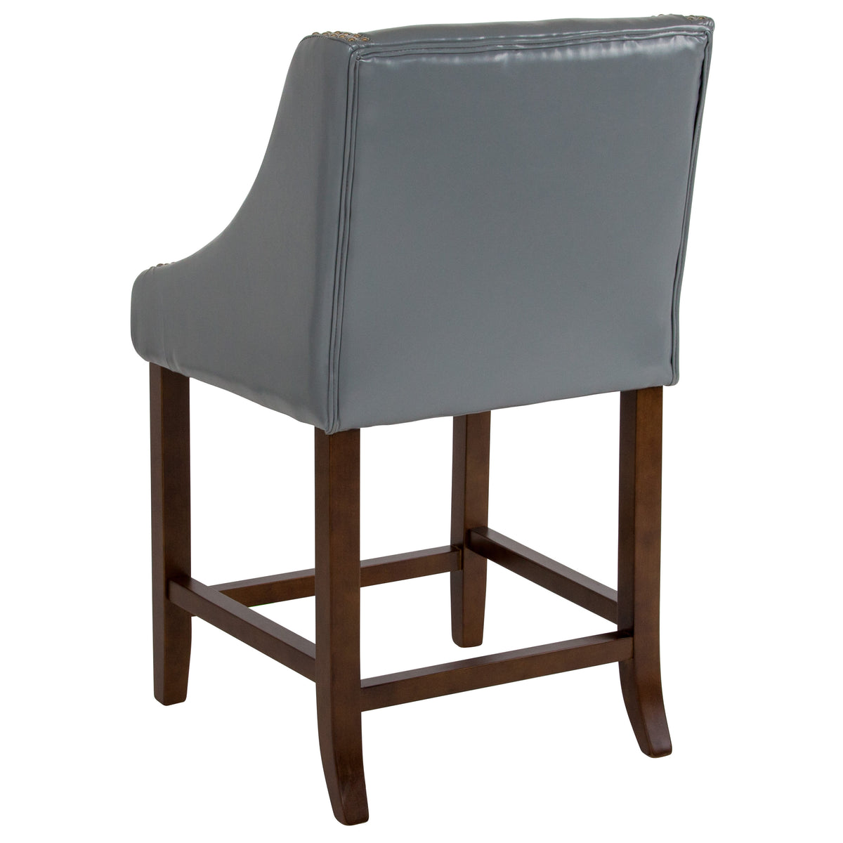 Light Gray LeatherSoft |#| 24inchH Walnut Counter Stool with Accent Nail Trim - Lt Gray LeatherSoft, Set of 2