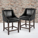 Black LeatherSoft |#| 24inchH Walnut Counter Stool with Accent Nail Trim - Black LeatherSoft, Set of 2