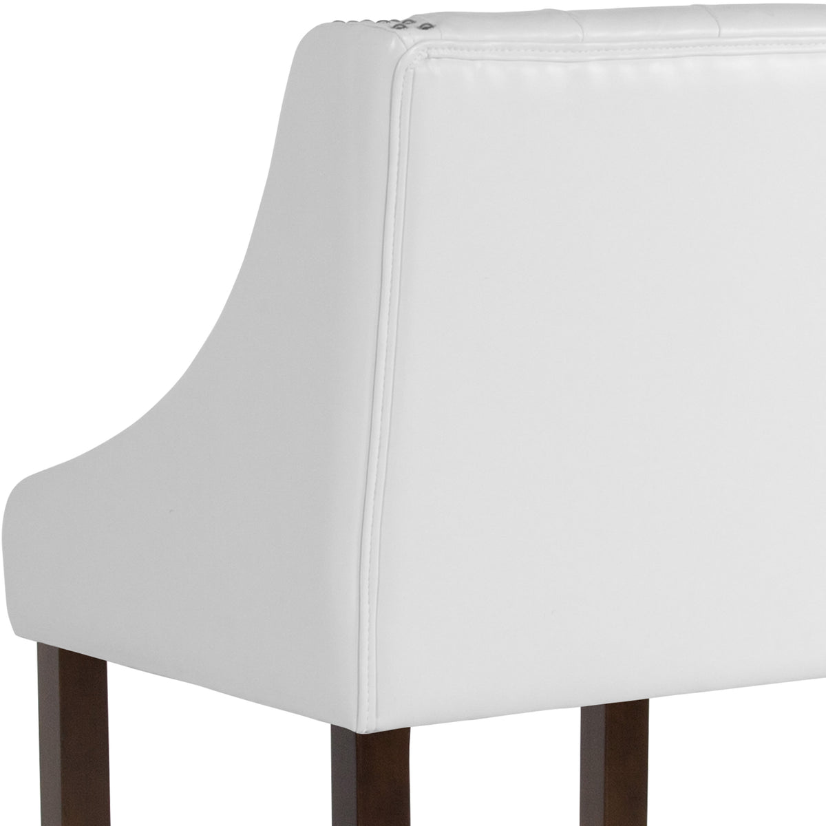White LeatherSoft |#| 30inch High Tufted Walnut Barstool with Accent Nail Trim in White LeatherSoft