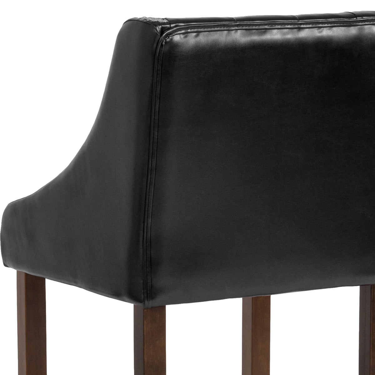 Black LeatherSoft |#| 30inch High Tufted Walnut Barstool with Accent Nail Trim in Black LeatherSoft