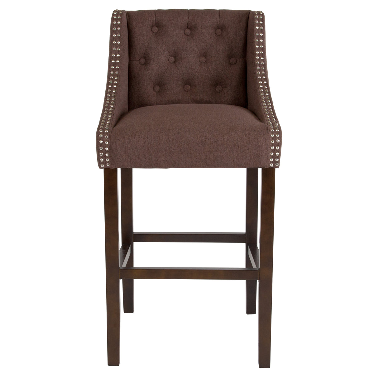 Brown Fabric |#| 30inch High Tufted Walnut Barstool with Accent Nail Trim in Brown Fabric