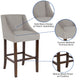 Light Gray Fabric |#| 30inch High Transitional Walnut Barstool with Accent Nail Trim in Light Gray Fabric