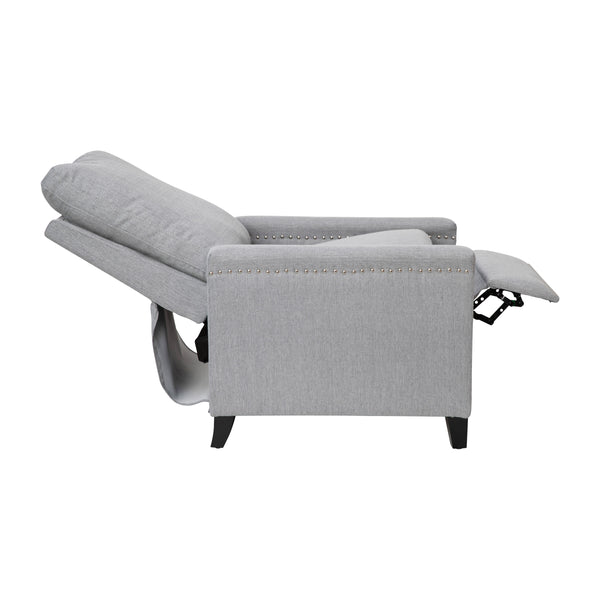 Light Gray |#| Push Back Recliner with Pillow Style Backrest and Accent Nail Trim - Light Gray