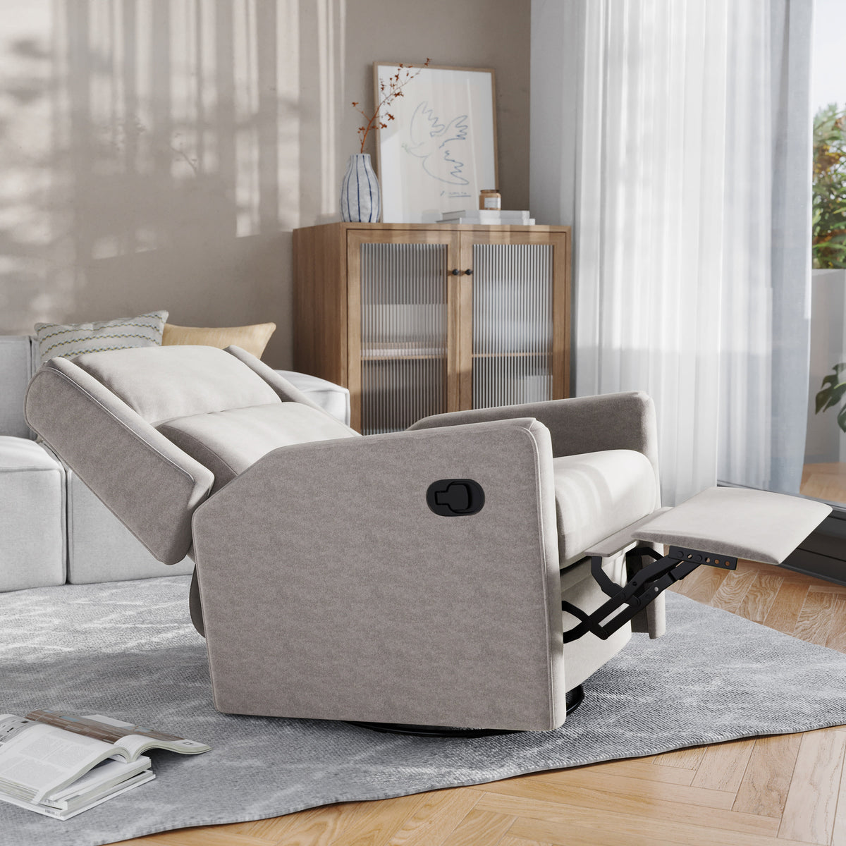 Light Gray |#| Manual Rocking Recliner Chair with 360° Swivel and Gliding Motion in Light Gray
