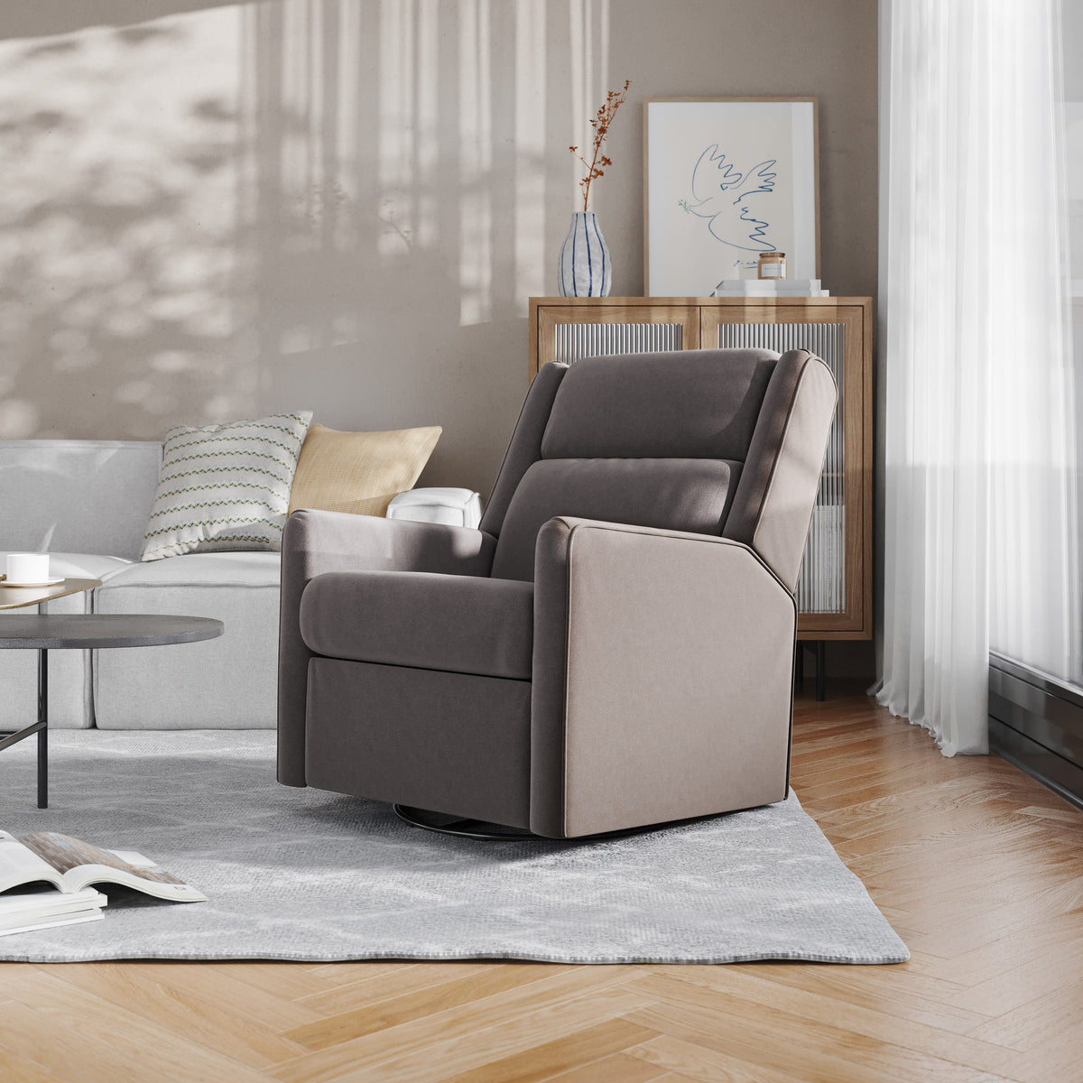 Dark Gray |#| Manual Rocking Recliner Chair with 360° Swivel and Gliding Motion in Dark Gray