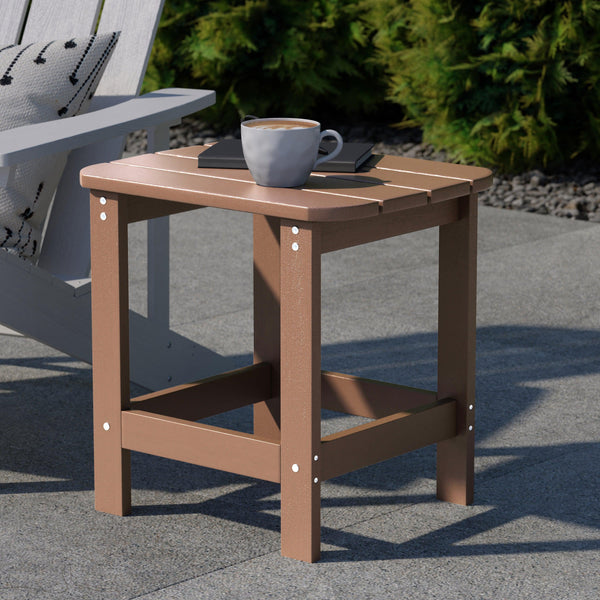 Natural Cedar |#| All-Weather Poly Resin Adirondack Side Table in Natural Cedar - Patio Table