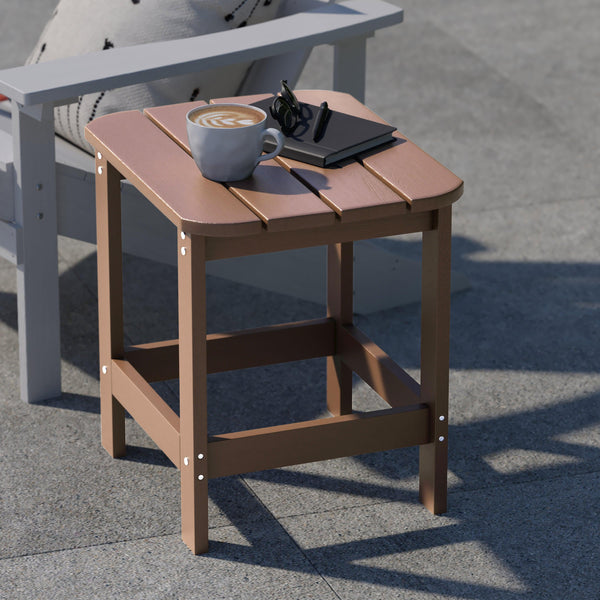 Natural Cedar |#| All-Weather Poly Resin Adirondack Side Table in Natural Cedar - Patio Table