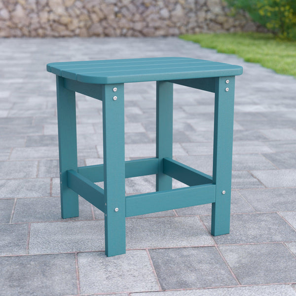 Teal |#| All-Weather Poly Resin Adirondack Side Table in Teal - Patio Table