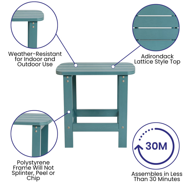 Teal |#| All-Weather Poly Resin Adirondack Side Table in Teal - Patio Table