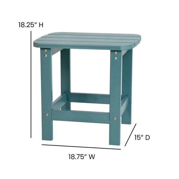 Teal |#| All-Weather Poly Resin Adirondack Side Table in Teal - Patio Table
