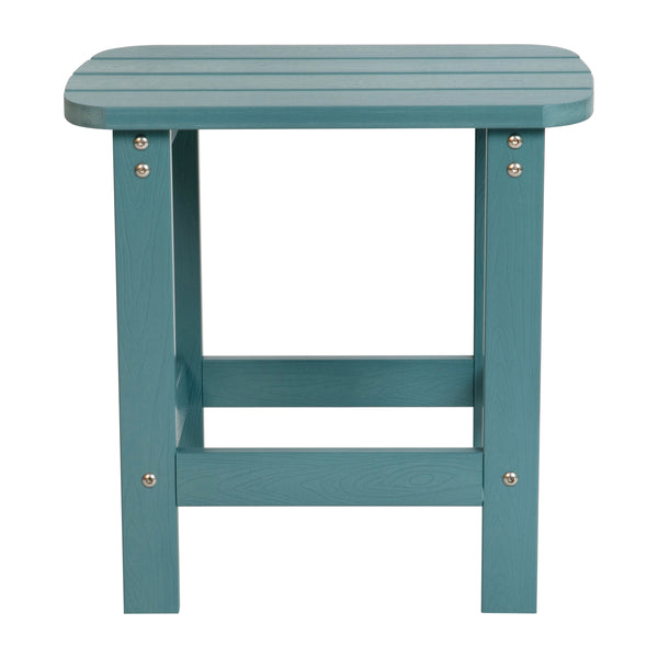 Teal |#| All-Weather Poly Resin Adirondack Side Table in Teal - Patio Table