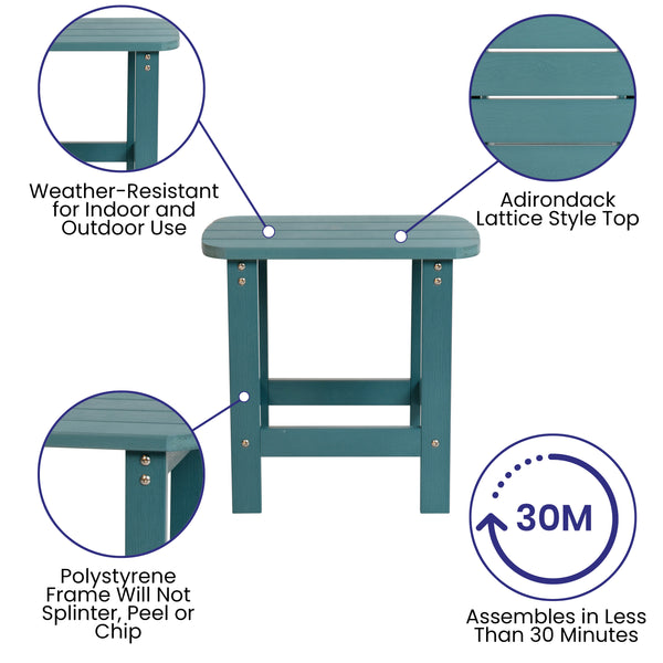 Sea Foam |#| All-Weather Poly Resin Adirondack Side Table in Sea Foam - Patio Table