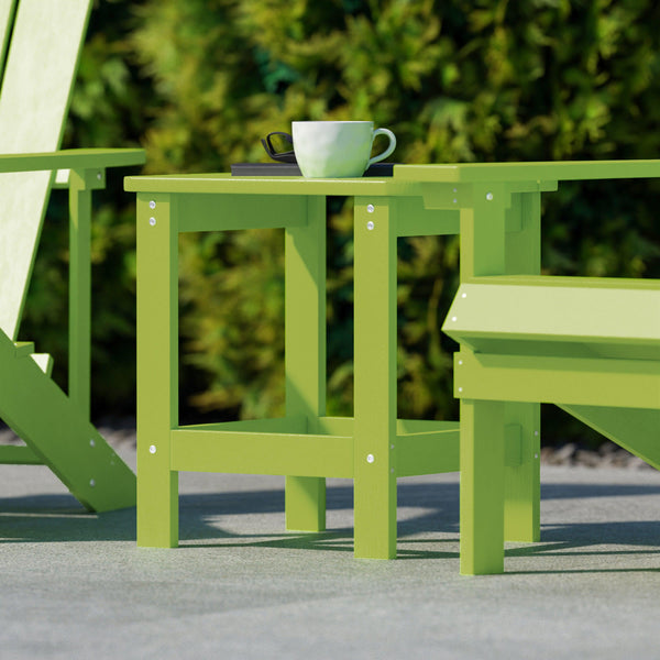 Lime |#| All-Weather Poly Resin Adirondack Side Table in Lime - Patio Table