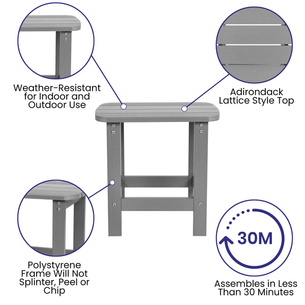 Gray |#| All-Weather Poly Resin Adirondack Side Table in Gray - Patio Table