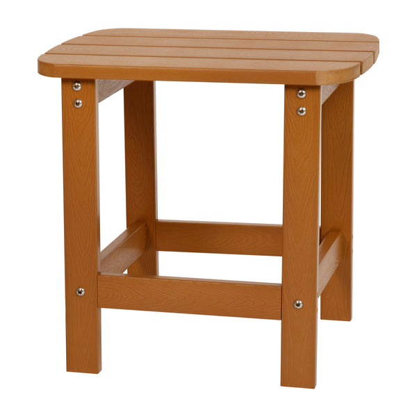 Teak |#| All-Weather Poly Resin Adirondack Side Table in Teak - Patio Table