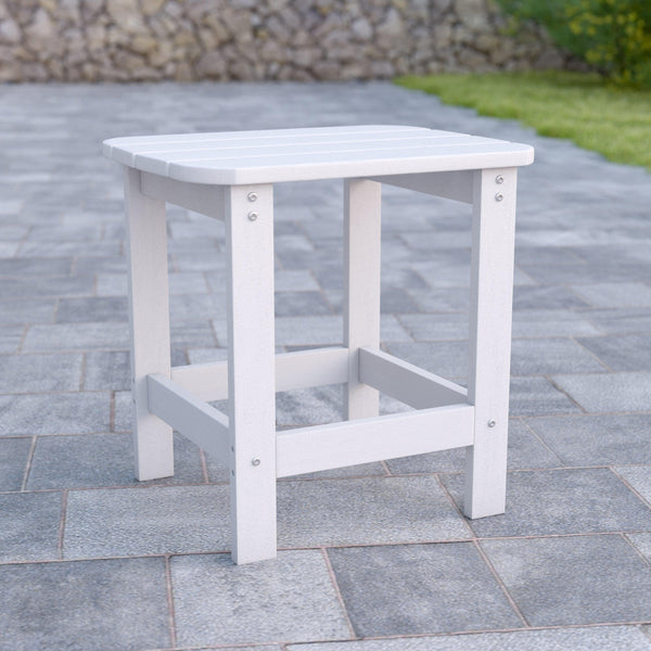 White |#| All-Weather Poly Resin Adirondack Side Table in White - Patio Table