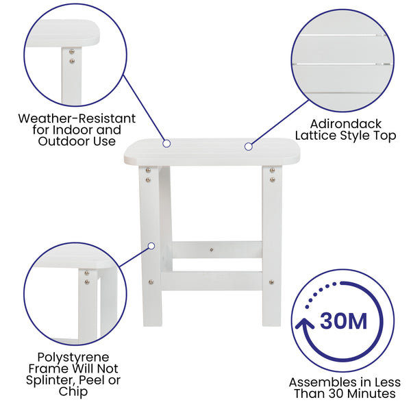 White |#| All-Weather Poly Resin Adirondack Side Table in White - Patio Table