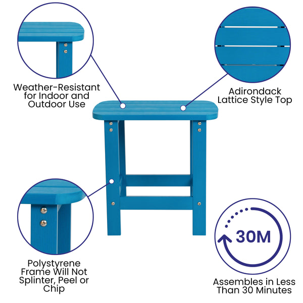 Blue |#| All-Weather Poly Resin Adirondack Side Table in Blue - Patio Table