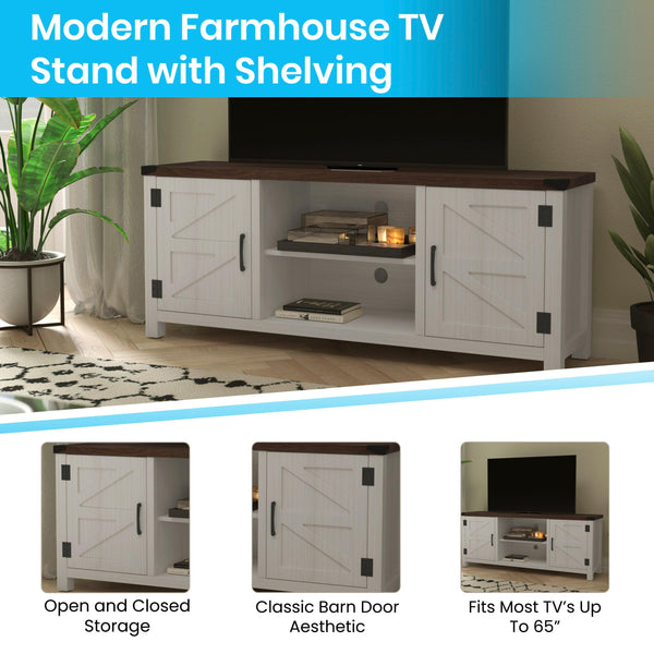 White |#| 59 Inch Barn Door TV Stand Fits up to 65inch TV's-White Wash with Adjustable Shelf