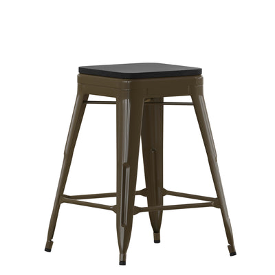 Cierra Set of 4 Commercial Grade 24" High Backless Metal Indoor Counter Height Stools with All-Weather Poly Resin Seats - View 1