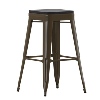 Cierra Set of 4 Commercial Grade 30" High Backless Metal Indoor Bar Height Stools with All-Weather Poly Resin Seats - View 1