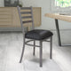 Black Vinyl Seat/Clear Coated Metal Frame |#| Clear Coated Ladder Back Metal Restaurant Chair - Black Vinyl Seat