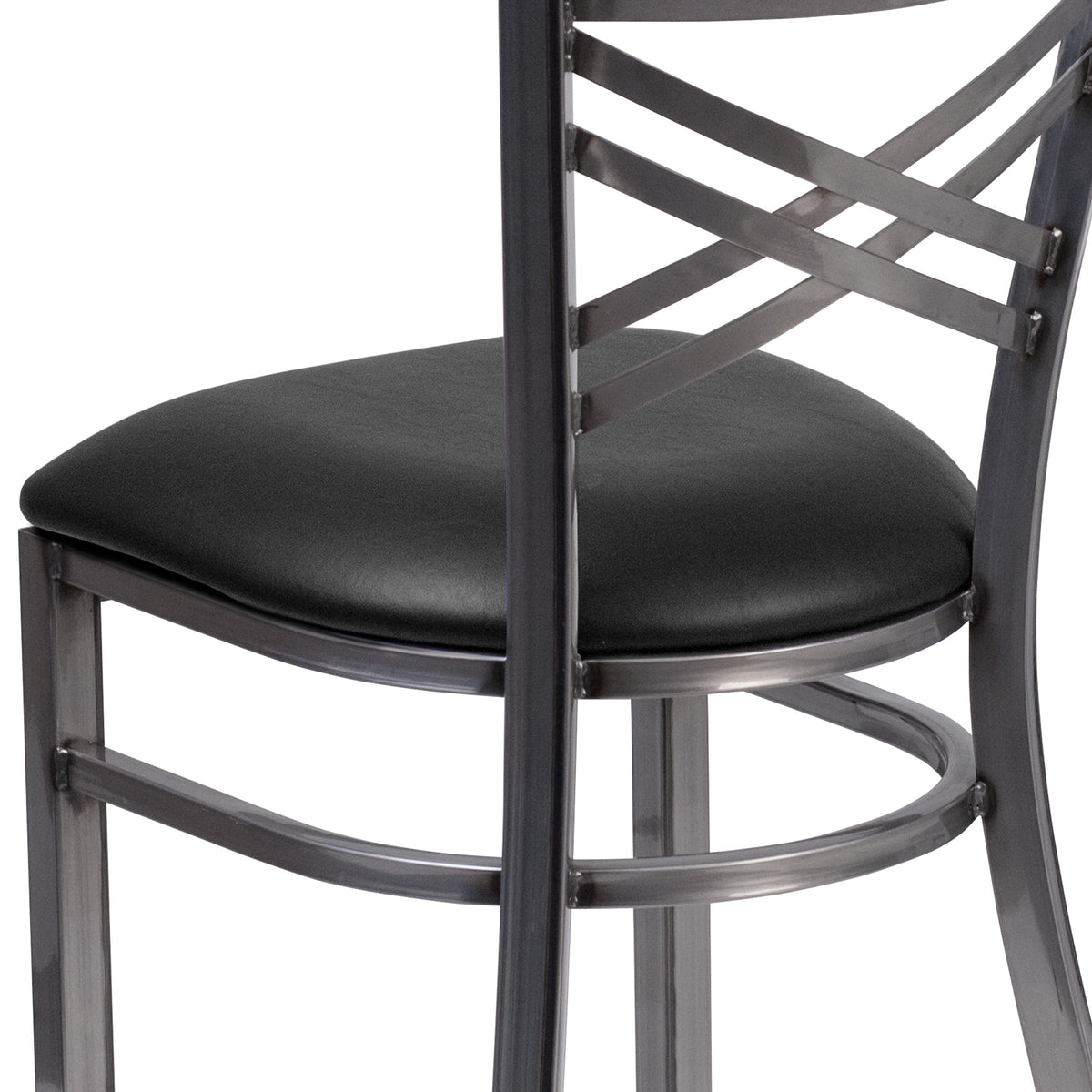 Black Vinyl Seat/Clear Coated Metal Frame |#| Clear Coated inchXinch Back Metal Restaurant Chair - Black Vinyl Seat