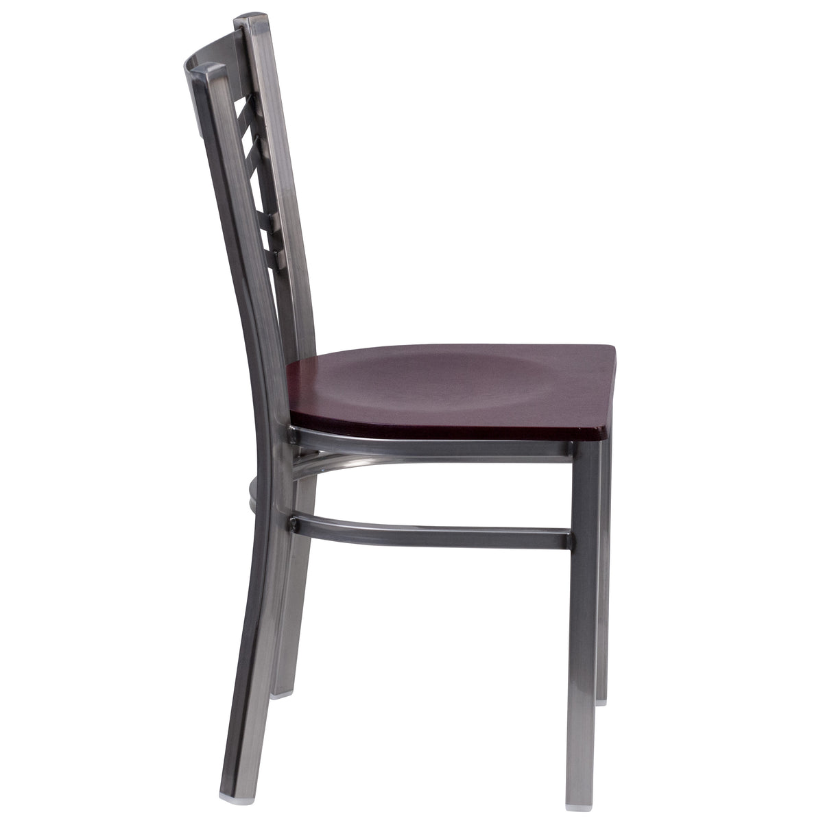 Mahogany Wood Seat/Clear Coated Metal Frame |#| Clear Coated inchXinch Back Metal Restaurant Chair - Mahogany Wood Seat