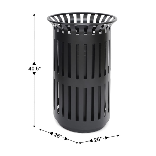 Black |#| Commercial Outdoor Round Slatted Steel 37 Gallon Trash Can with Inner Bin in Blk