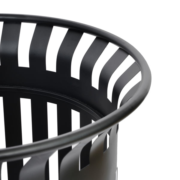 Black |#| Commercial Outdoor Round Slatted Steel 37 Gallon Trash Can with Inner Bin in Blk