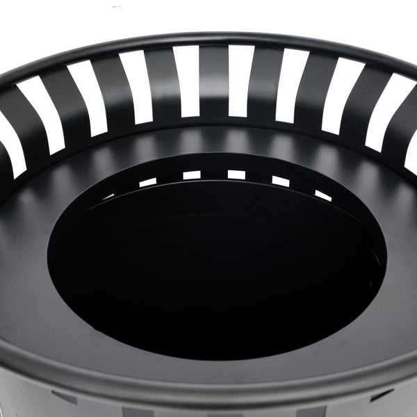 Black |#| Commercial Outdoor Round Slatted Steel 37 Gallon Trash Can with Inner Bin in Blk