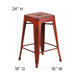 Kelly Red |#| 24inch High Backless Distressed Kelly Red Metal Indoor-Outdoor Counter Height Stool