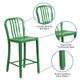 Green |#| 24inch High Green Metal Indoor-Outdoor Counter Height Stool with Vertical Slat Back