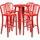 Red |#| 24inch Round Red Metal Indoor-Outdoor Bar Table Set with 4 Slat Back Stools