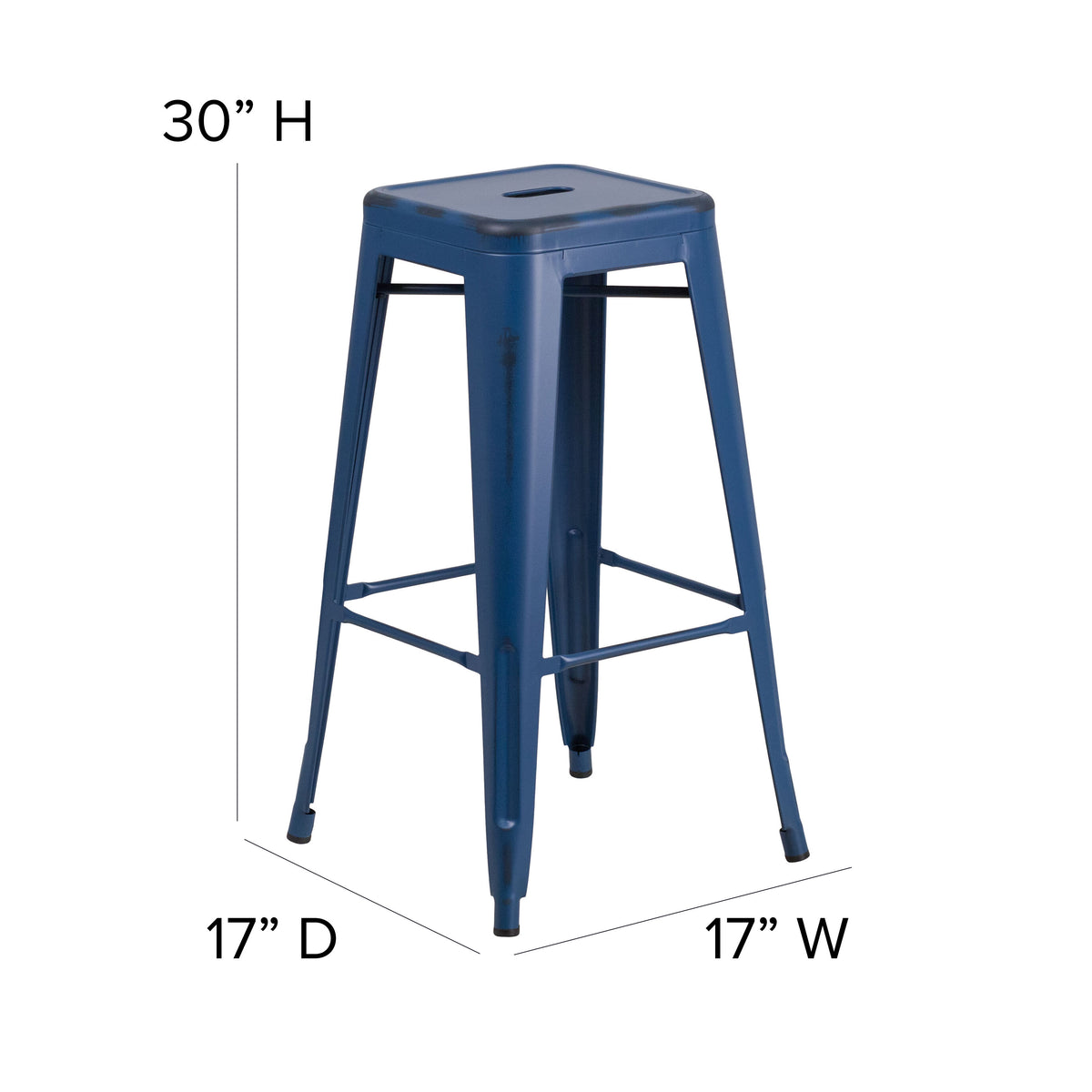 Antique Blue |#| 30inch High Backless Distressed Antique Blue Metal Indoor-Outdoor Barstool - Patio