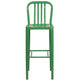 Green |#| 30inch High Green Metal Indoor-Outdoor Barstool with Vertical Slat Back