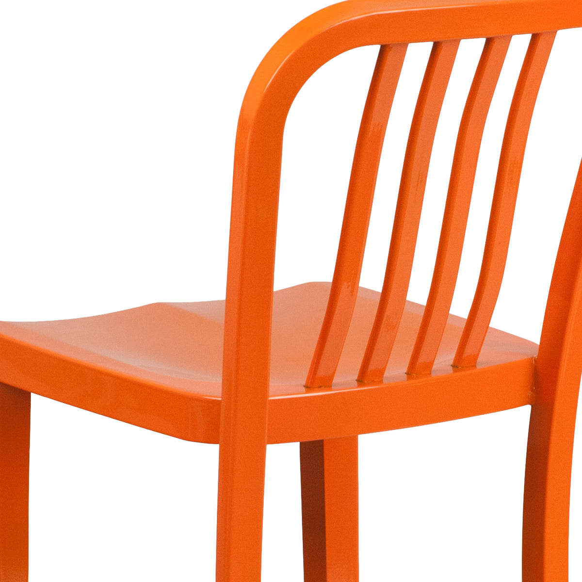 Orange |#| 30inch High Orange Metal Indoor-Outdoor Barstool with Vertical Slat Back