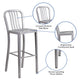 Silver |#| 30inch High Silver Metal Indoor-Outdoor Barstool with Vertical Slat Back