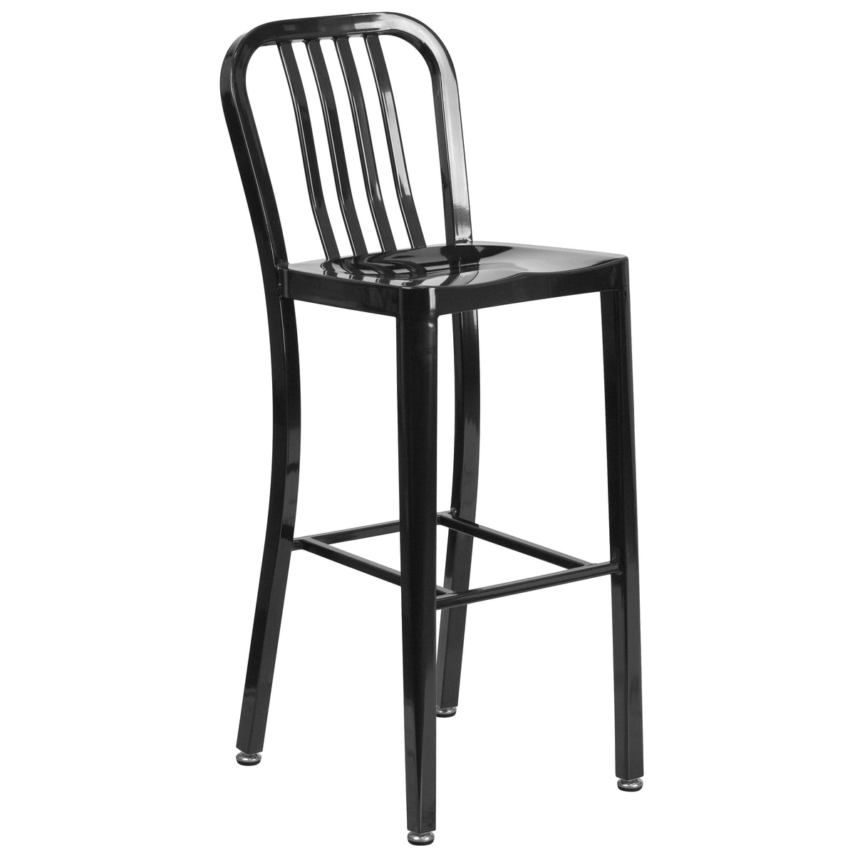 Black |#| 30inch High Black Metal Indoor-Outdoor Barstool with Vertical Slat Back