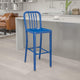 Blue |#| 30inch High Blue Metal Indoor-Outdoor Barstool with Vertical Slat Back