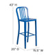 Blue |#| 30inch High Blue Metal Indoor-Outdoor Barstool with Vertical Slat Back