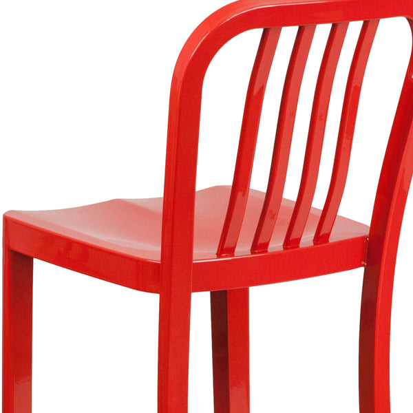 Red |#| 30inch High Red Metal Indoor-Outdoor Barstool with Vertical Slat Back