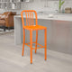 Orange |#| 30inch High Orange Metal Indoor-Outdoor Barstool with Vertical Slat Back