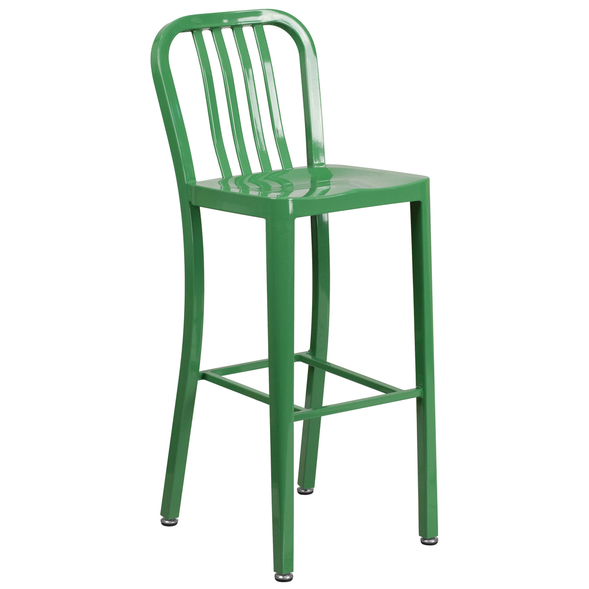 Green |#| 30inch Round Green Metal Indoor-Outdoor Bar Table Set with 2 Slat Back Stools