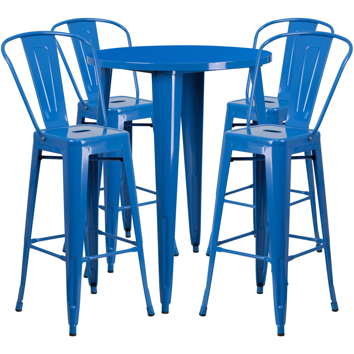Blue |#| 30inch Round Blue Metal Indoor-Outdoor Bar Table Set with 4 Cafe Stools