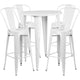 White |#| 30inch Round White Metal Indoor-Outdoor Bar Table Set with 4 Cafe Stools