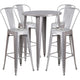 Silver |#| 30inch Round Silver Metal Indoor-Outdoor Bar Table Set with 4 Cafe Stools
